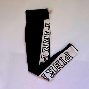 BRAND NEW VICTORIA SECRET BLACK/WHITE/SILVER METALLIC YOGA LEGGINGS